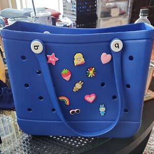 Medium Blue Bog Like Bag with Pins